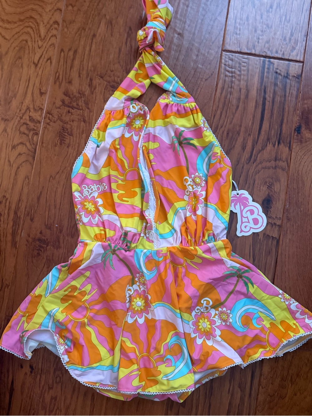Barbie Pink Orange Yellow Retro Floral One-Piece Swim